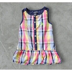 U.S Polo Assn Toddler Girls Plaid Sleeveless Dress Multicolor Size 4T
